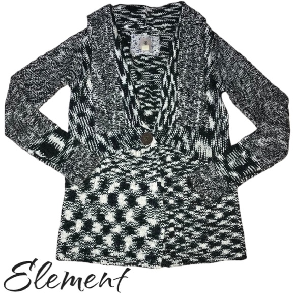 Element Sweaters - Element Black White Knit Snap Down Cardigan Sweater - Women’s Medium